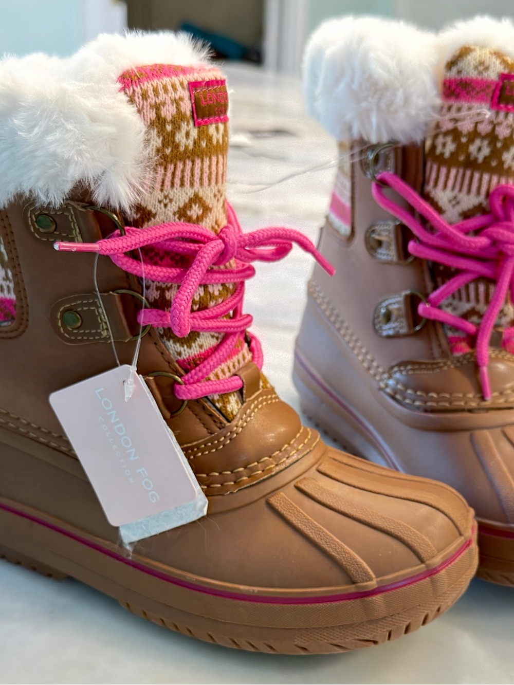 London Fog Brown and Pink Faux-Fur Winter Boots for Kids